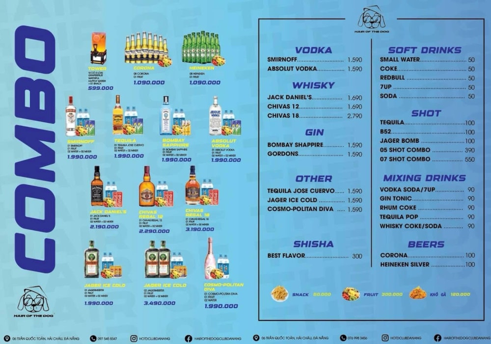 A diverse menu of gins, rums, and refreshing cocktails awaits at the Hair of the Dog